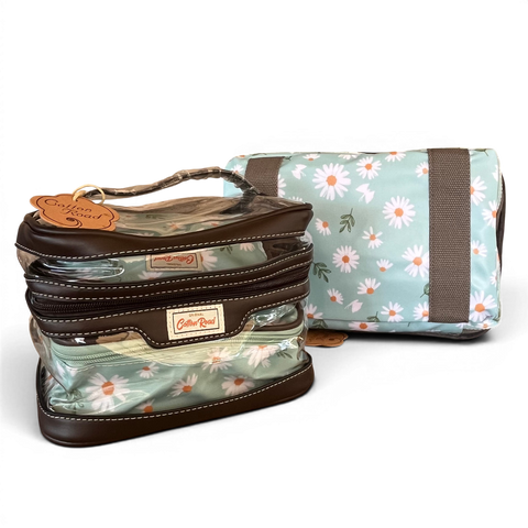 Cotton Road Travel Bag: TURQUOISE DAISY WEEKENDER with Matching Vanity Set