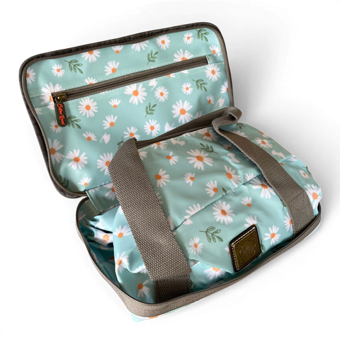 Cotton Road Travel Bag turquoise floral PVC foldaway weekender with daisies and spacious compartments