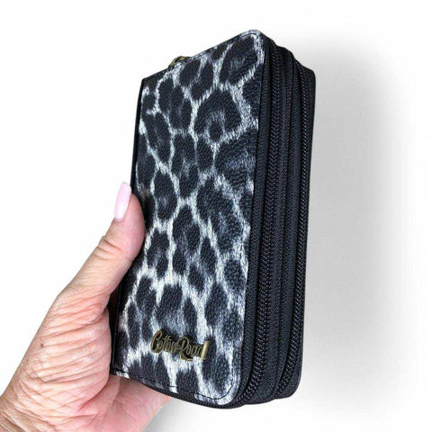 Cotton Road Wallet: BLACK Medium PU Leather Wallet with LEOPARD Print detailing