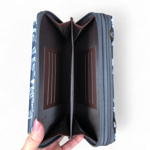 Cotton Road Wallet: GREY PVC Cellphone Sling Wallet with WINDMILLS