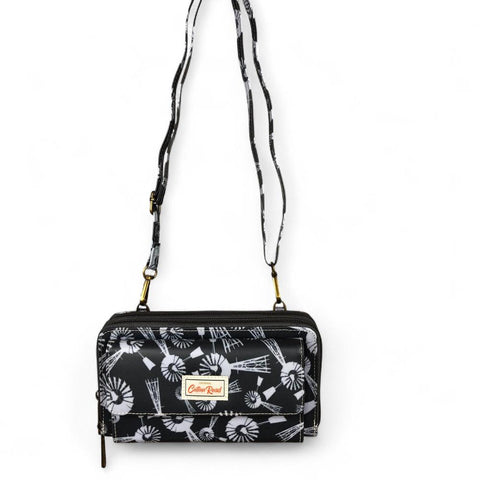 Cotton Road Wallet: GREY PVC Cellphone Sling Wallet with WINDMILLS