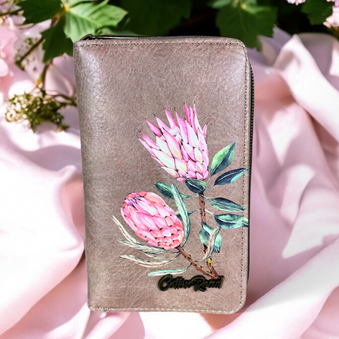 Cotton Road Wallet: KHAKI Medium PU Leather Wallet with PROTEA