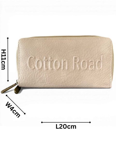 Cotton Road Wallet: Large BEIGE PU Leather BRANDED