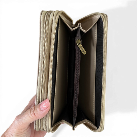 Cotton Road Wallet: Large BEIGE PU Leather BRANDED