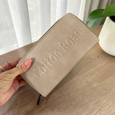 Cotton Road Wallet: Large BEIGE PU Leather BRANDED