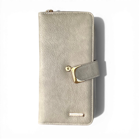 Cotton Road Wallet: Large BEIGE PU Leather with Clip