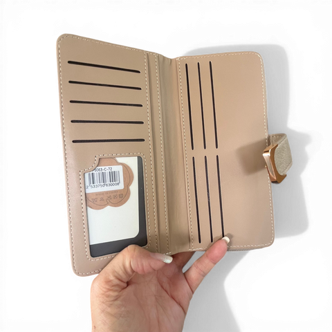 Cotton Road Wallet: Large BEIGE PU Leather with Clip
