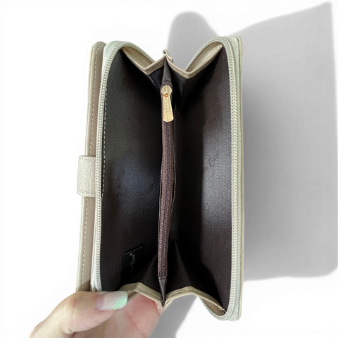 Cotton Road Wallet: Large BEIGE PU Leather with Clip