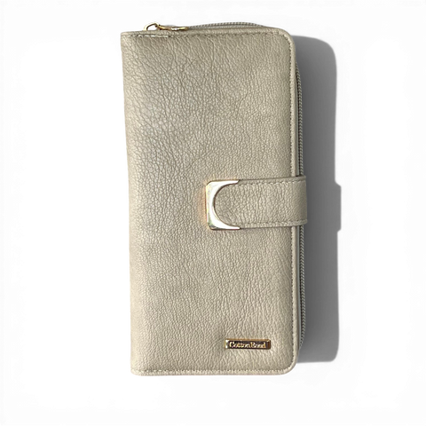 Cotton Road Wallet: Large BEIGE PU Leather with Clip