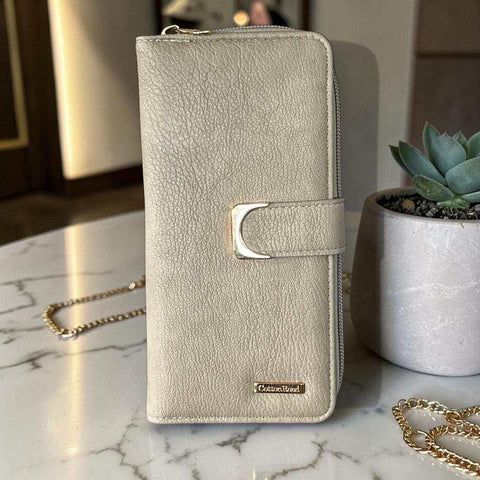 Cotton Road Wallet: Large BEIGE PU Leather with Clip