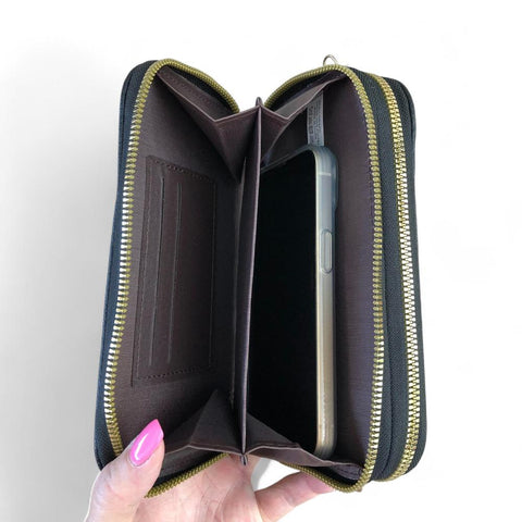 Cotton Road Wallet: Large BLACK PU Leather Cellphone Sling Wallet