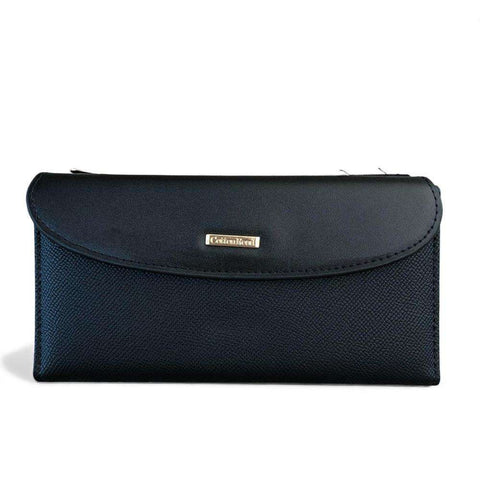 Cotton Road Wallet: Large BLACK PU Leather Wallet with CLIP