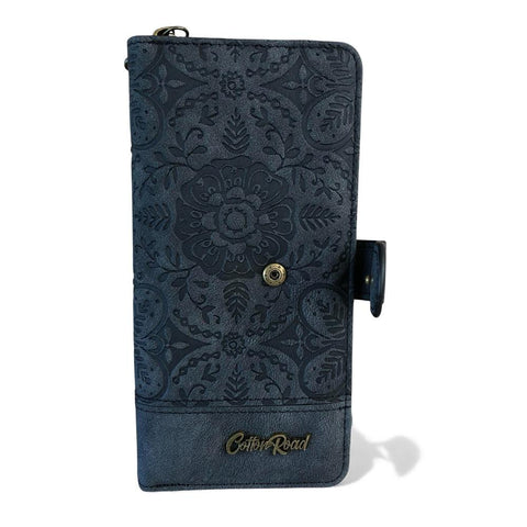Cotton Road Wallet: Large BLACK PU Leather Wallet with EMBOSSED Print