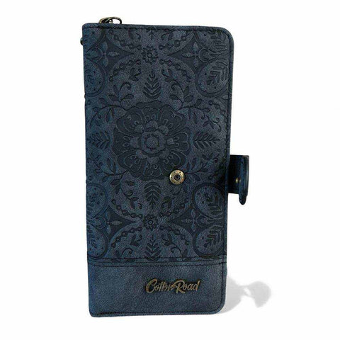 Cotton Road Charcoal Black PU Leather Sling Bag with Matching Wallet Set featuring embossed detailing and brown trim