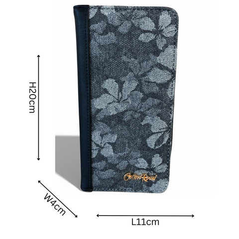 Cotton Road Wallet: Large BLACK PU Leather Wallet with FLORAL detailing