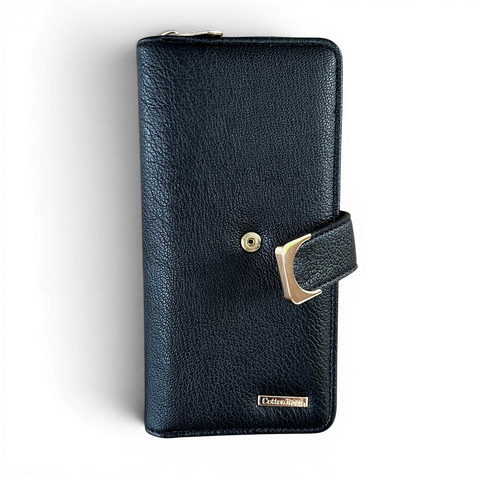 Cotton Road Wallet: Large BLACK PU Leather with Clip - Elegant & Spacious