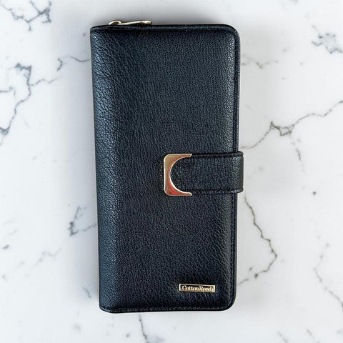 Cotton Road Wallet: Large BLACK PU Leather with Clip - Elegant & Spacious