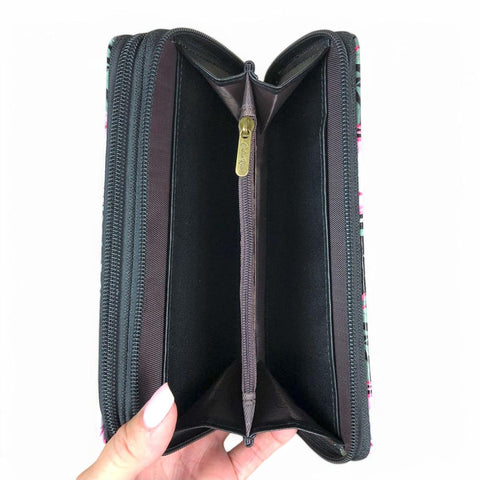 Cotton Road Wallet: Large BLACK PVC Wallet with PROTEAS
