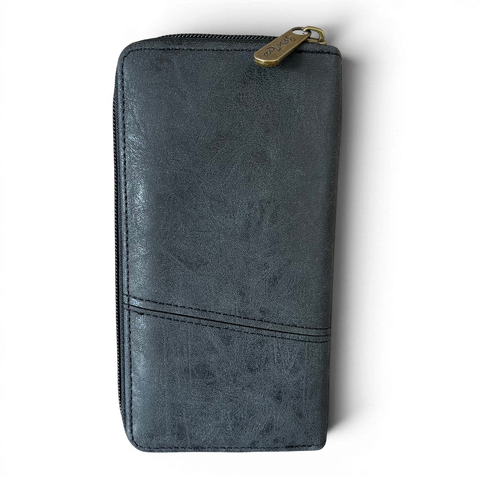 Cotton Road Wallet: Large BLACK Protea Design PU Leather