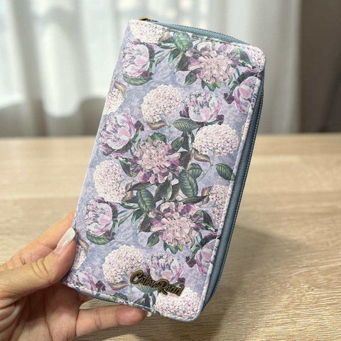 Cotton Road Wallet: Large BLUE FLORAL PU Leather