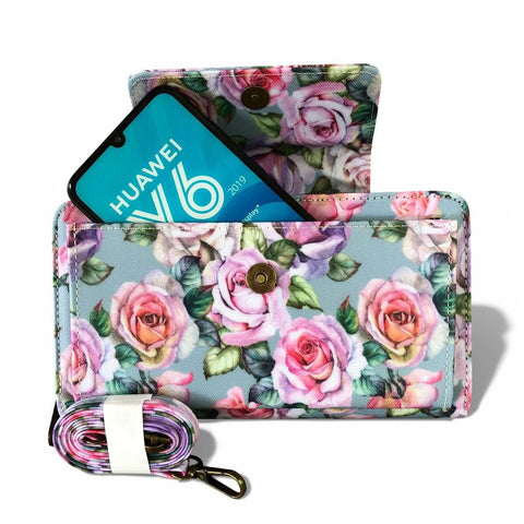 Cotton Road Wallet: Large BLUE FLORAL PVC Cellphone Sling Wallet