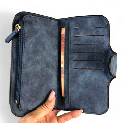 Cotton Road Wallet: Large BLUE PU Leather Wallet
