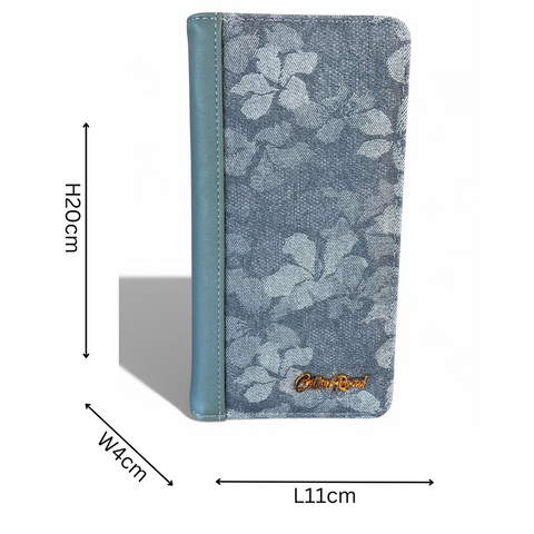 Cotton Road Wallet: Large BLUE PU Leather Wallet with FLORAL detailing