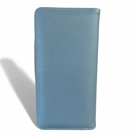 Cotton Road Wallet: Large BLUE PU Leather Wallet with FLORAL detailing