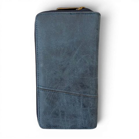 Cotton Road Wallet: Large BLUE PU Leather with PROTEA Design
