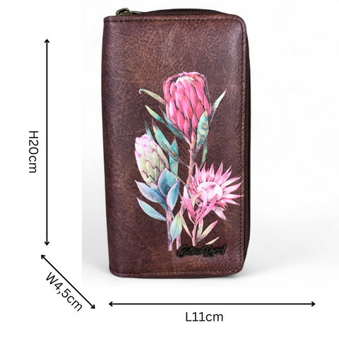 Cotton Road Wallet: Large BROWN PU LEATHER Wallet with PROTEA