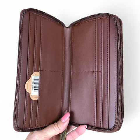 Cotton Road Wallet: Large BROWN PU LEATHER Wallet with PROTEA