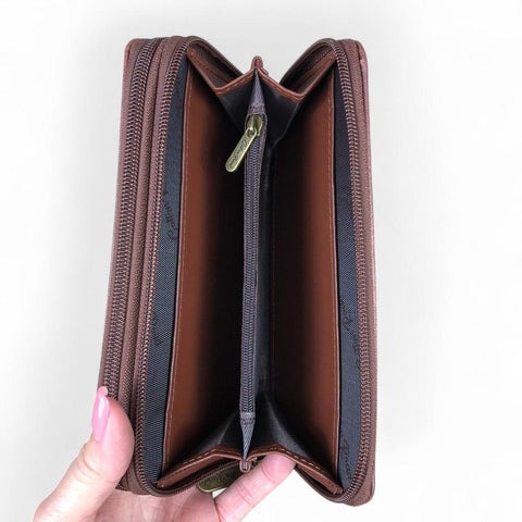 Cotton Road Wallet: Large BROWN PU LEATHER Wallet with PROTEA