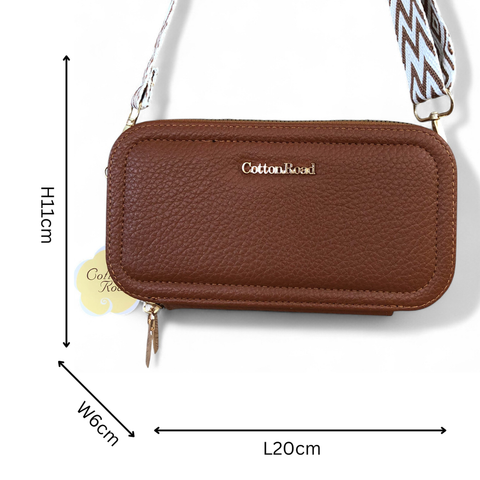 Cotton Road Wallet: Large BROWN PU Leather Cellphone Sling Wallet