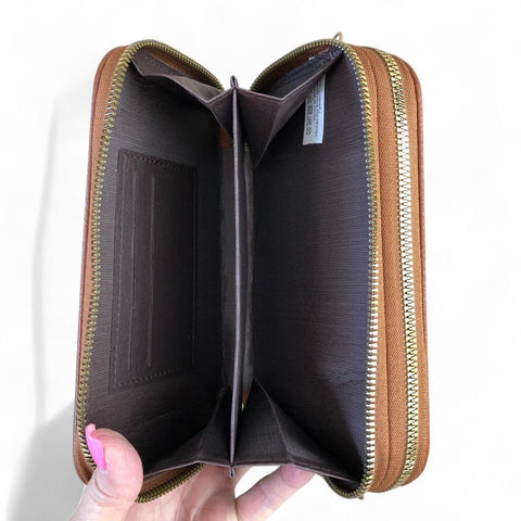 Cotton Road Wallet: Large BROWN PU Leather Cellphone Sling Wallet