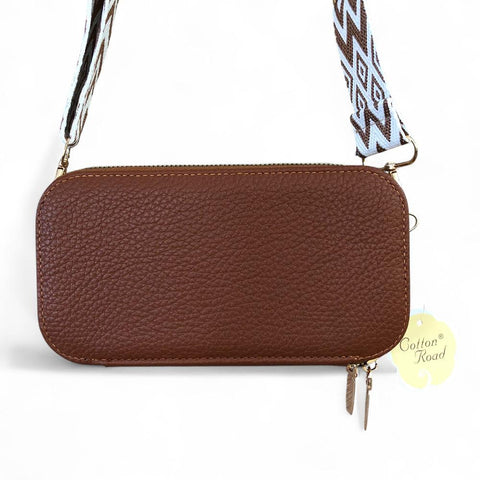 Cotton Road Wallet: Large BROWN PU Leather Cellphone Sling Wallet