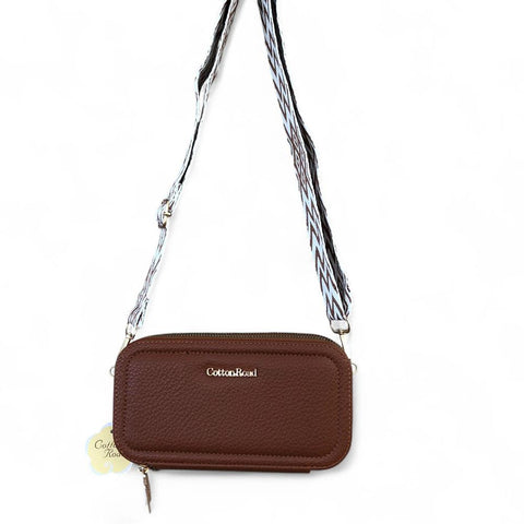 Cotton Road Wallet: Large BROWN PU Leather Cellphone Sling Wallet