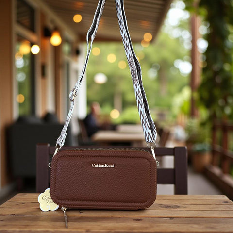 Cotton Road Wallet: Large BROWN PU Leather Cellphone Sling Wallet