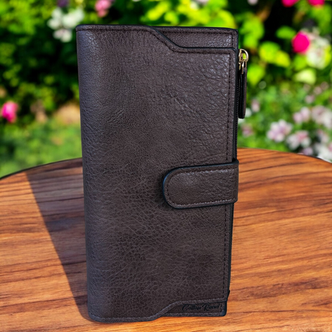 Cotton Road Wallet: Large BROWN PU Leather Wallet with CLIP