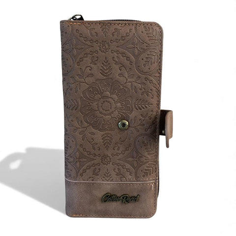 Cotton Road Wallet: Large BROWN PU Leather Wallet with EMBOSSED Print