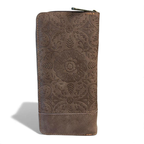 Cotton Road Wallet: Large BROWN PU Leather Wallet with EMBOSSED Print