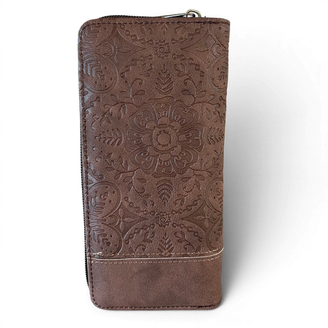 Cotton Road Wallet: Large BROWN PU Leather Wallet with EMBOSSED Print