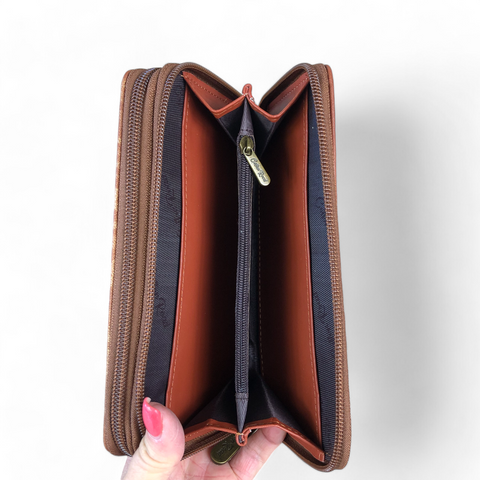 Cotton Road Wallet: Large BROWN PU Leather Wallet with LEOPARD Print
