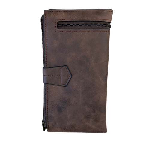 Cotton Road Wallet: Large BROWN PU Leather Wallet with OUTSIDE ZIP Pocket