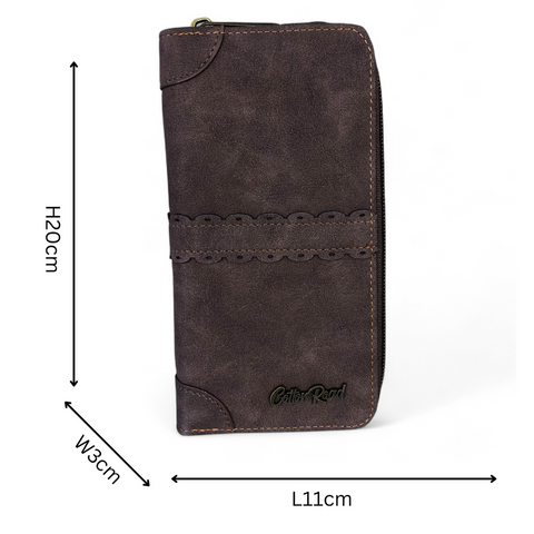 Cotton Road Wallet: Large BROWN PU Leather Wallet with TRIM