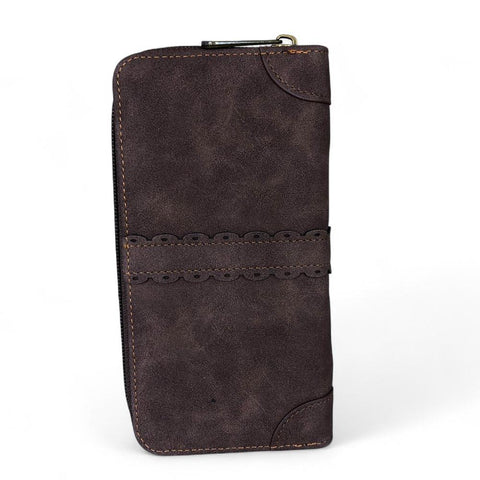 Cotton Road Wallet: Large BROWN PU Leather Wallet with TRIM