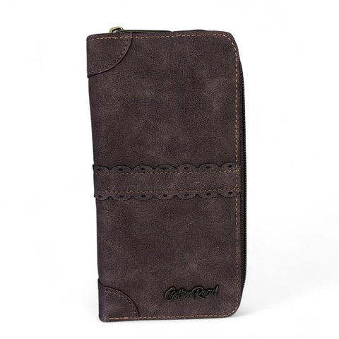 Cotton Road Wallet: Large BROWN PU Leather Wallet with TRIM