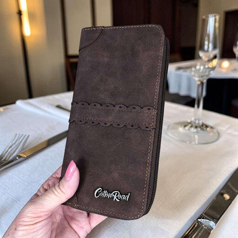 Cotton Road Wallet: Large BROWN PU Leather Wallet with TRIM