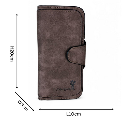 Cotton Road Wallet: Large BROWN PU Leather Wallet with WINDMILL