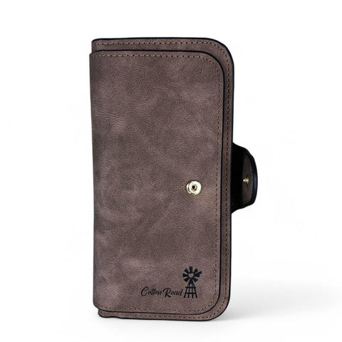 Cotton Road Wallet: Large BROWN PU Leather Wallet with WINDMILL