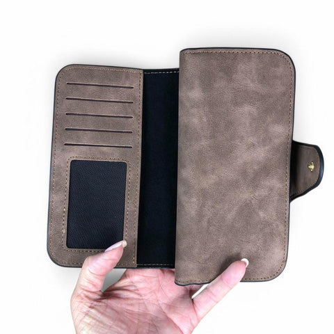 Cotton Road Wallet: Large BROWN PU Leather Wallet with WINDMILL